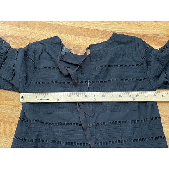 J. Crew Women's 2 Black Dress Cotton Shift Eyelet Flutter Sleeve Preppy Summer - Picture 10 of 11